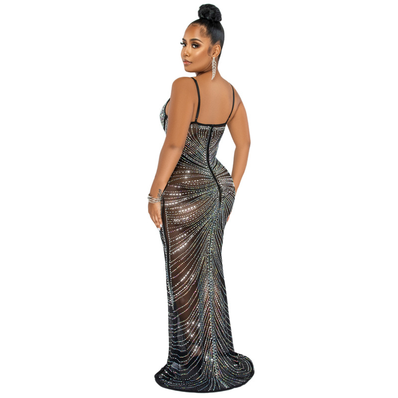 Women's Mesh Drill Deep Sexy Sheer Gown