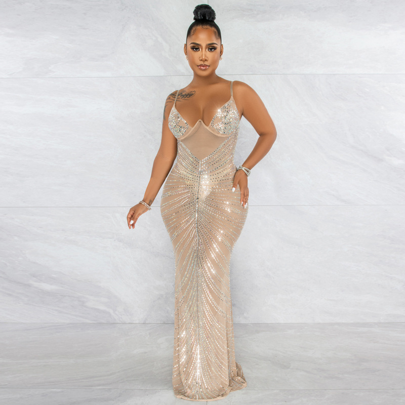 Women's Mesh Drill Deep Sexy Sheer Gown