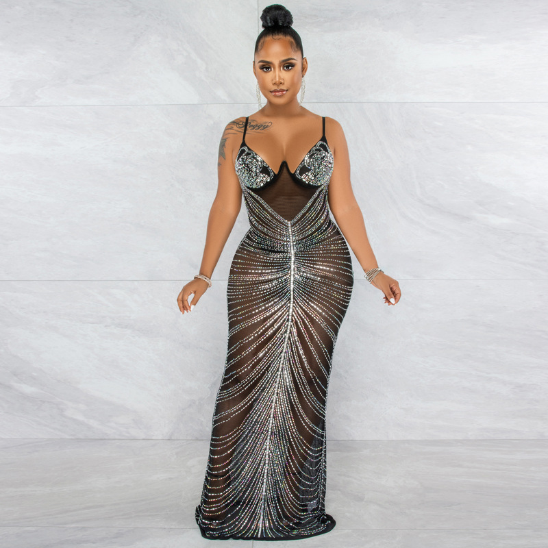 Women's Mesh Drill Deep Sexy Sheer Gown